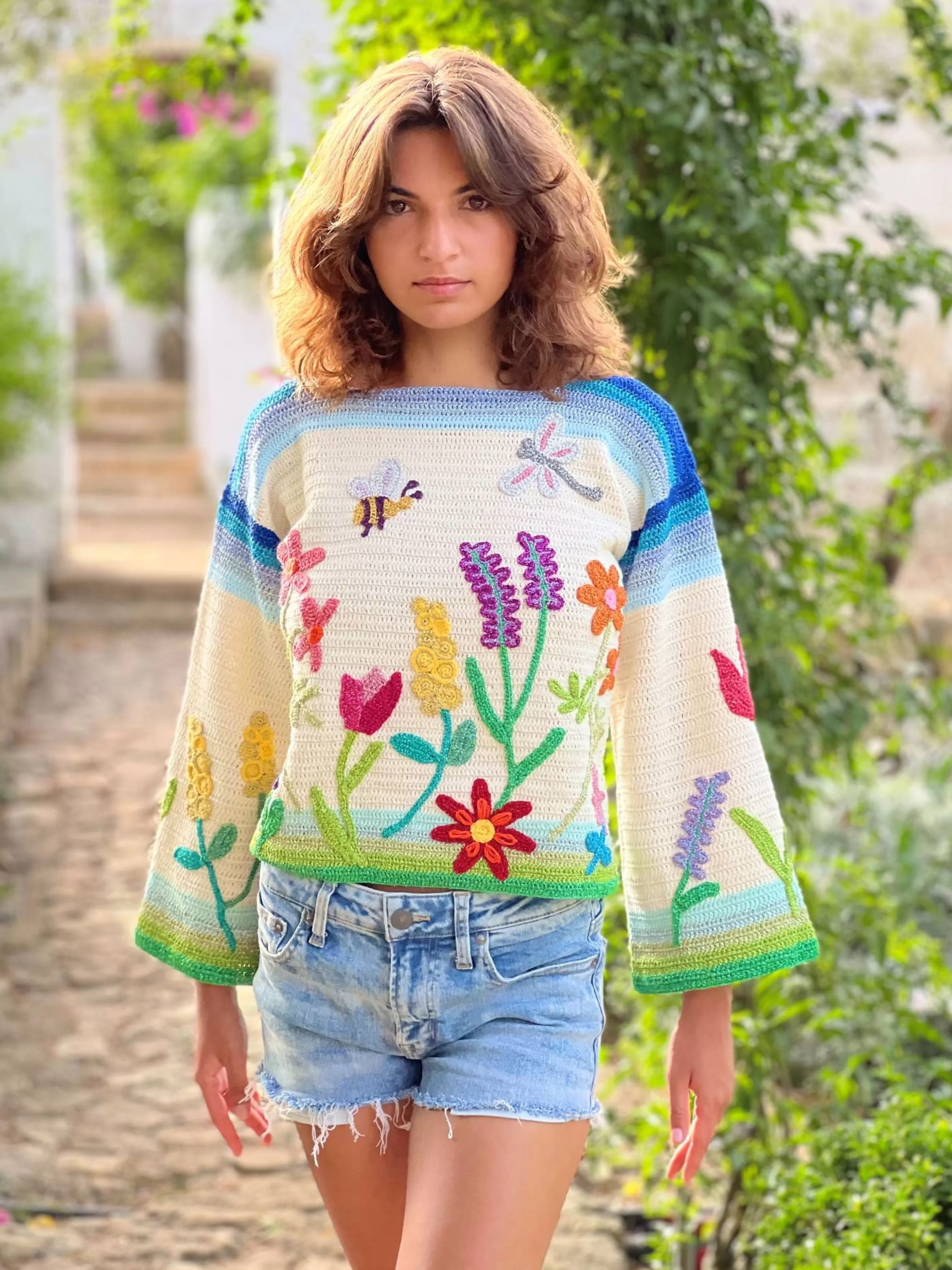 Outlet Rose Carmine SWEATER GARDEN PARTY MULTICOLORE