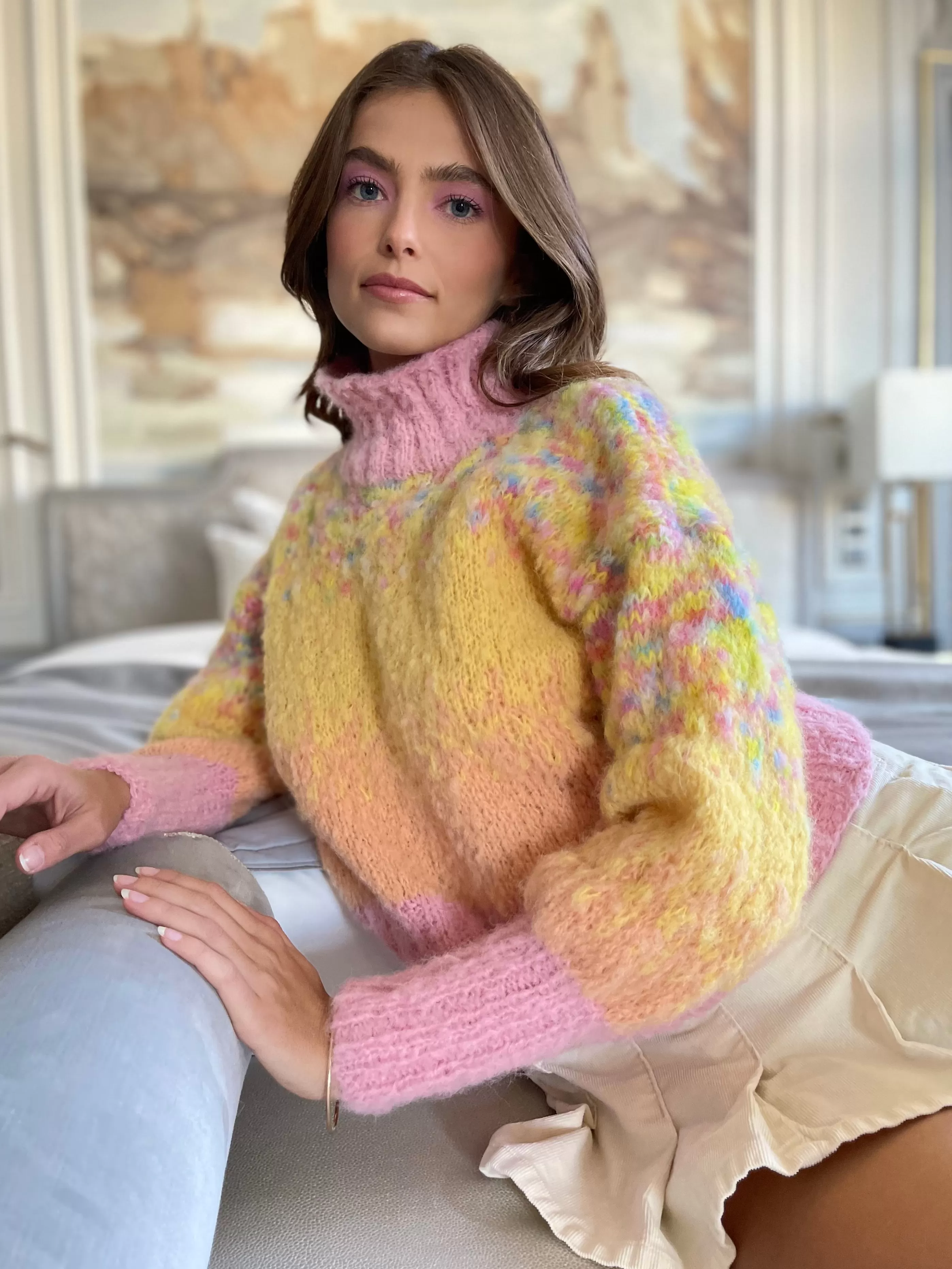 New Rose Carmine SWEATER HNECK DOUDOU TIE DYE YELLOW